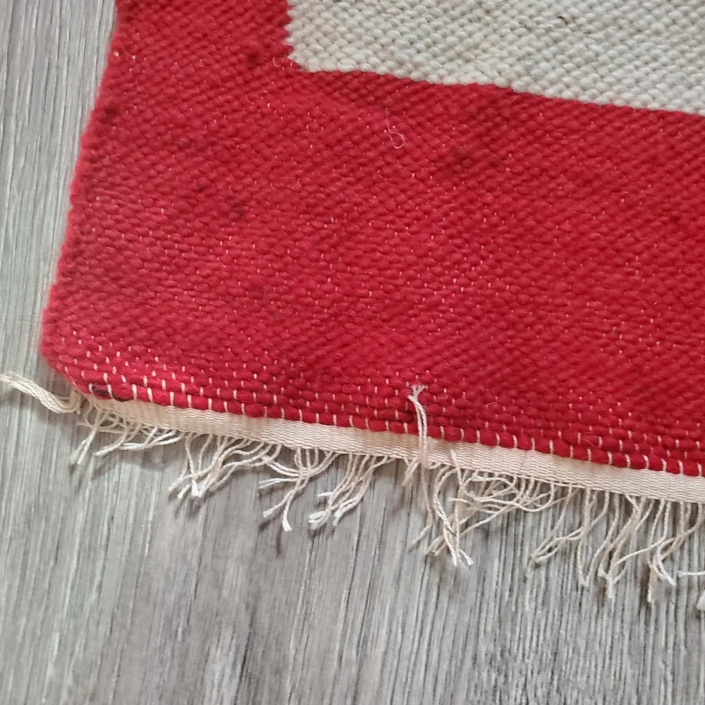Vintage Fringe Christmas Tree Rug Wool Rectangular Simplistic Rugged Nice As Is